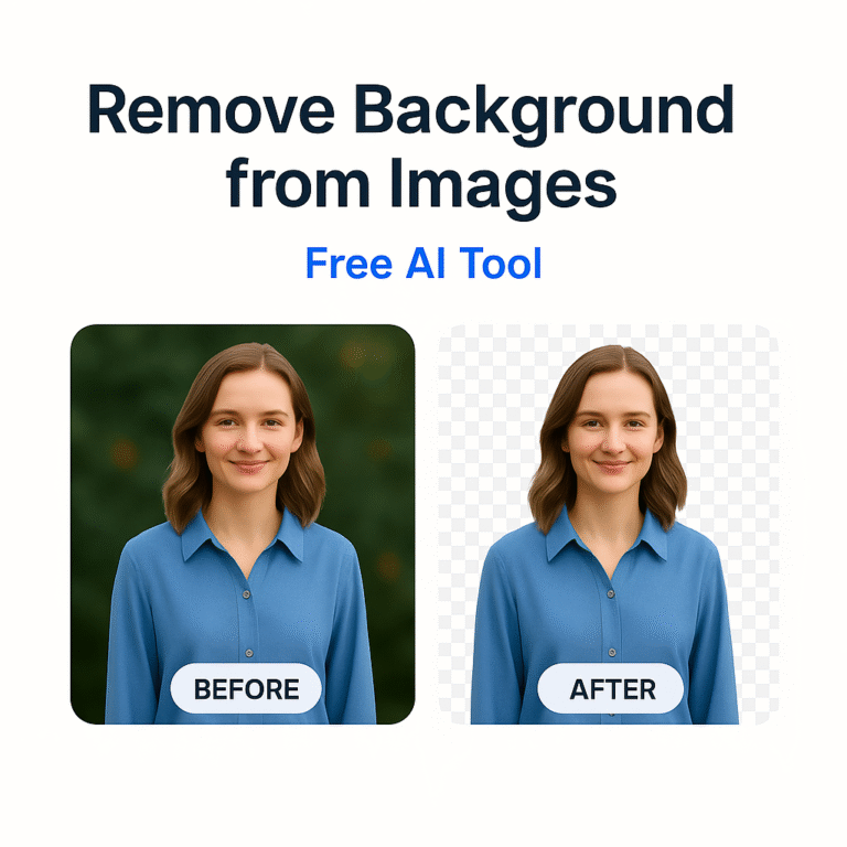 "Before and after comparison of AI-powered background removal from an image of a woman using a free background remover tool on WordsCount.in"